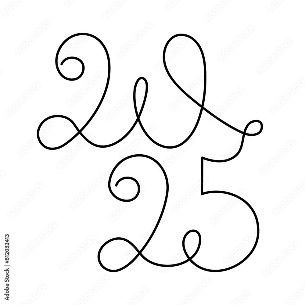 2025 one line art, hand drawn continuous contour.Holiday concept,festive lettering.New year handwriting text, linear style, minimalist design.Editable stroke.Isolated.Vector illustration 2025 one line art, hand drawn continuous contour.Holiday concept,festive lettering.New year handwriting text, linear style, minimalist design.Editable stroke.Isolated.Vector illustration