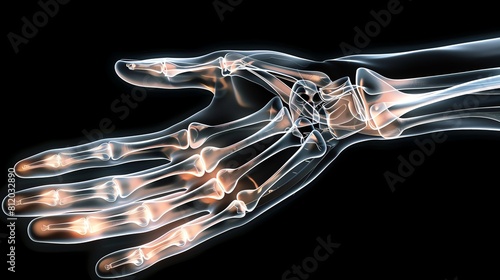 a painful hand in x-ray on black background