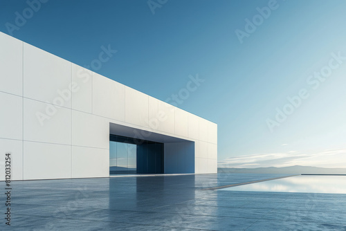 Modern buildings by the lake. Empty architectural background.