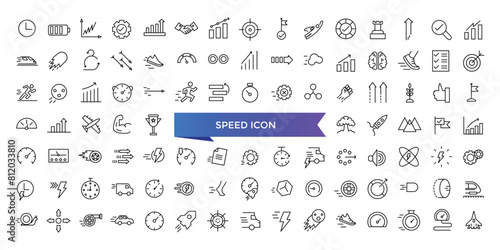 Speed icon collection. Related to fast, slow, movement, productivity, indicator, turbo, speeding, gauge, express and speedometer icons set.