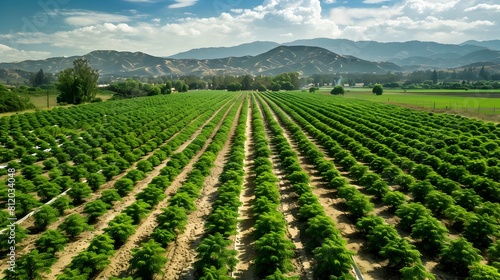 Expansive Aerial View of Sustainable Cannabis Cultivation in Picturesque Countryside Landscape