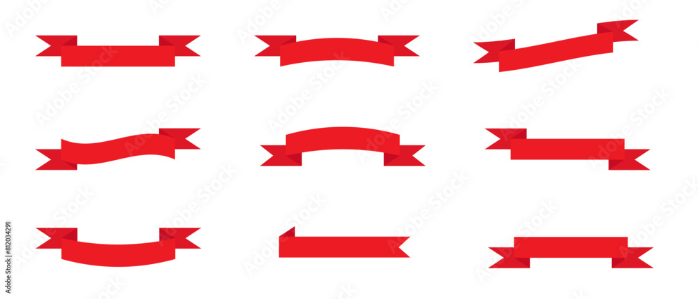 Red ribbons. Vector ribbon. Set of red ribbons isolated on white.