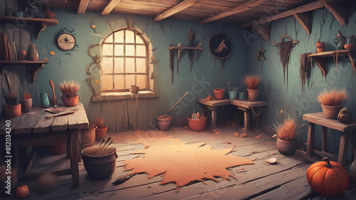 texture witch room, simple stile, texture painting, texture vector illustration, nature dusty colors, lots of brush texture