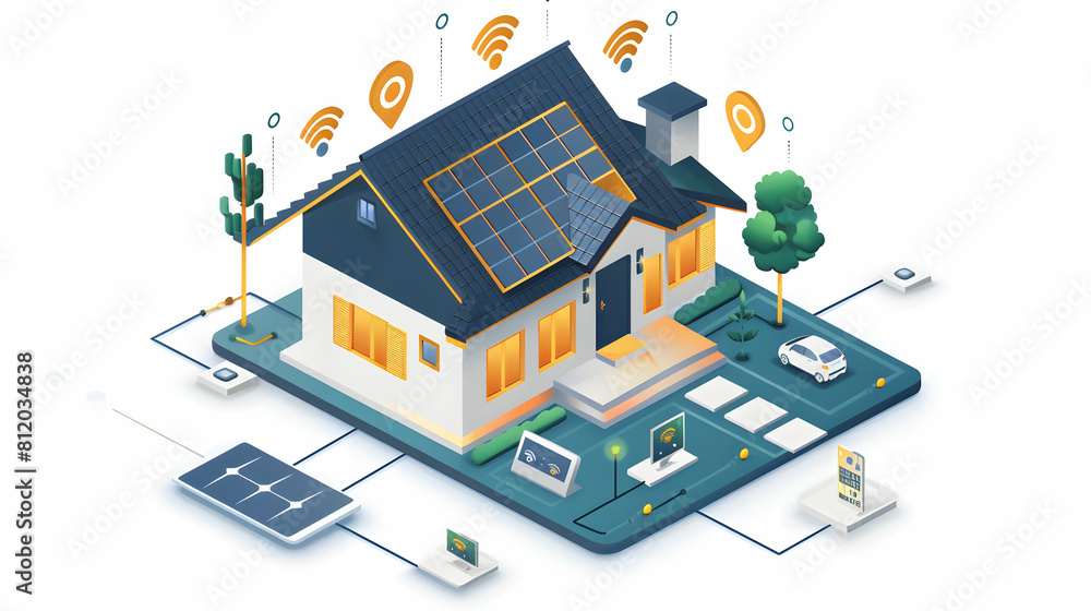 Smart Home Energy Management Concept: A High Tech Setup to Efficiently Control and Cut Down Energy Usage with Isometric Illustration Smart Home Energy Management Concept: A High Tech Setup to Efficiently Control and Cut Down Energy Usage with Isometric Illustration