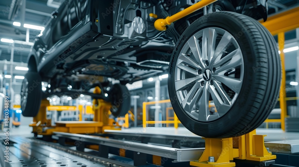 Fototapeta premium Automated Wheel Durability Testing in Industrial Manufacturing Environment