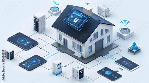 Smart Home Health  Wellness Hub: A Smart Home Hub Managing Health  Wellness Programs with Integrated Health Tracking Devices in Isometric Scene © Gohgah