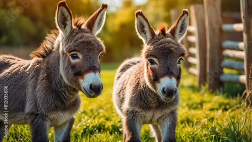 Cute donkey on a farm in summer