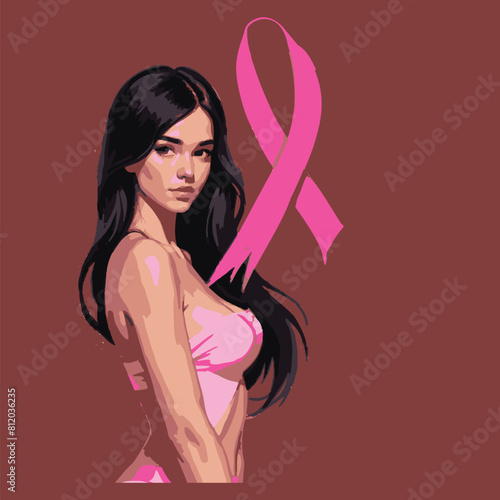 Women Breast Cancer Awareness background  in Pink Ribbon international symbol for month  October suitable for clipart and poster