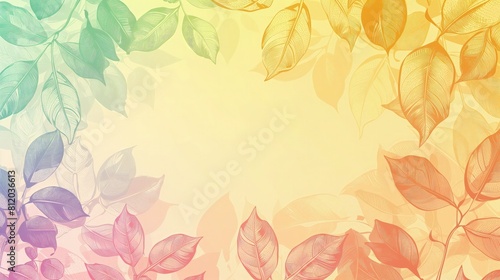 Tło udekorowane jaskrawymi liśćmi na delikatnym tle. Liście różnych kształtów i kolorów. Przyjemne wrażenie wiosennej przyrody