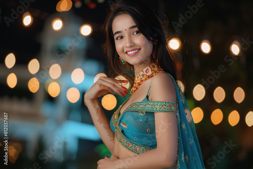 Indian woman in lehenga choli on traditional festival photo