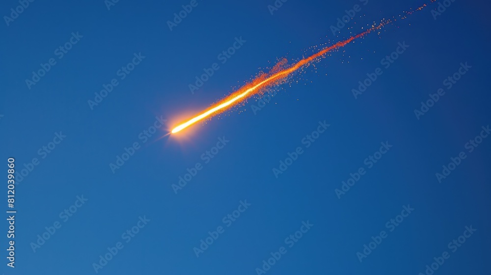 A brilliant daytime fireball stands out in isolation leaving behind a striking meteor trail against the backdrop of the deep blue sky A brilliant daytime fireball stands out in isolation leaving behind a striking meteor trail against the backdrop of the deep blue sky
