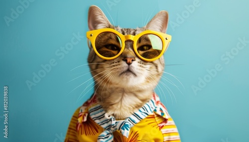 A cat wearing sunglasses and a Hawaiian shirt by AI generated image