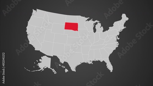 South Dakota on USA map red outline shape blinking animation photo