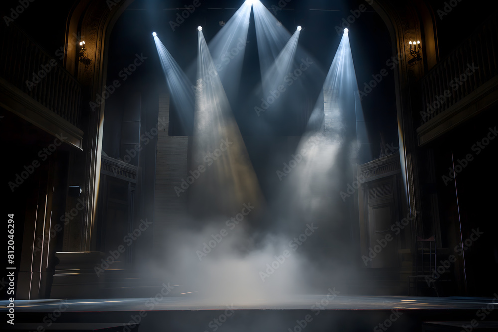Enigmatic Stage with Dramatic Lighting and Smoke Effects