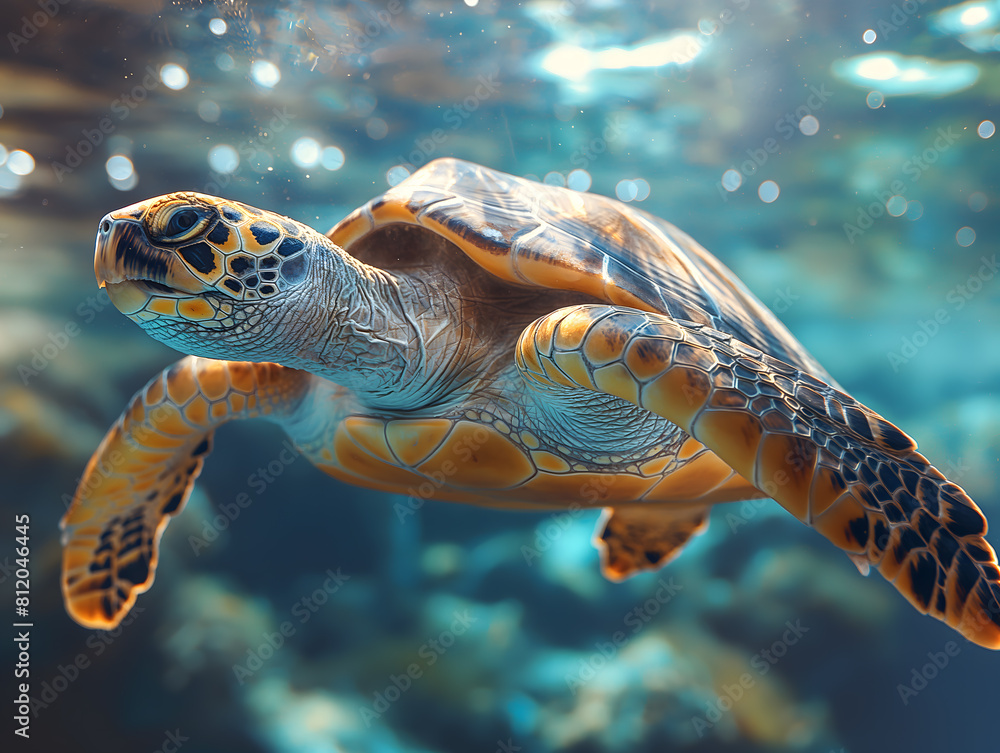 Fototapeta premium Majestic Sea Turtle Swimming Through Ocean Waters