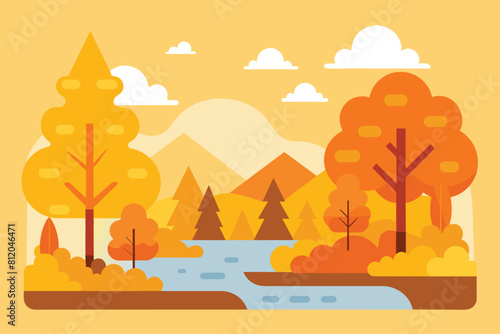 Collection of autumn river landscapes for banner  web site  social media. Editable vector illustration with beautuful fall scenery  orange and yellow trees in forest