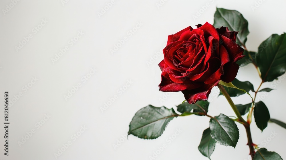 Fototapeta premium A beautiful red rose set against a crisp white backdrop