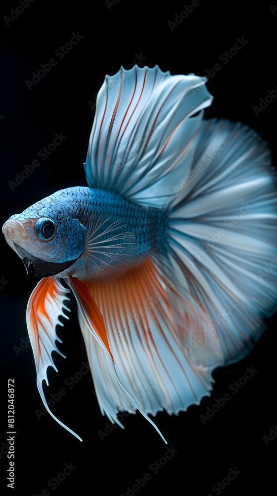 Majestic Siamese Fighting Fish Displaying Fins on Black Background Majestic Siamese Fighting Fish Displaying Fins on Black Background