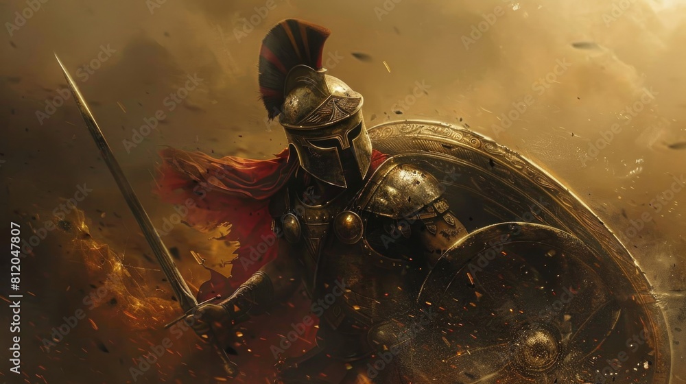 Shield Art. Illustration of Spartan Warrior in Armor with Sword and ...