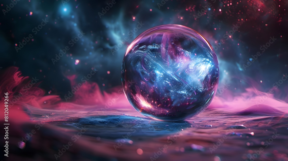 Crystal ball in space background filled with cosmic stars, planets, galaxies. Crystal ball in space background filled with cosmic stars, planets, galaxies.