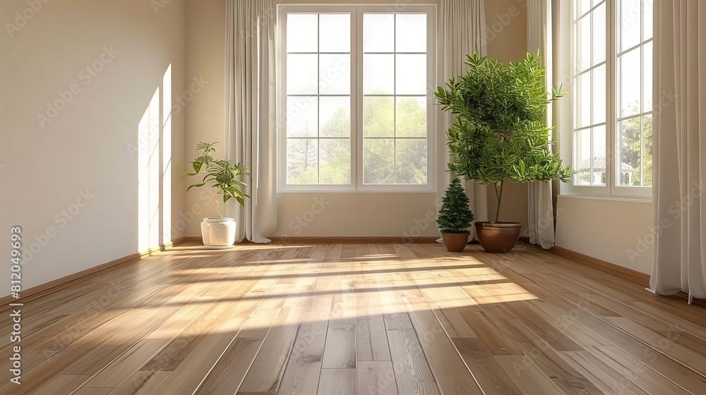 Fototapeta premium White Room with windows and parquet.