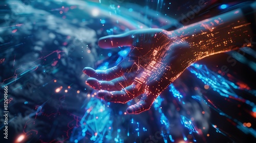 Holographic interfaces respond to the delicate movements of a hand, ushering in the dawn of a new technological era photo