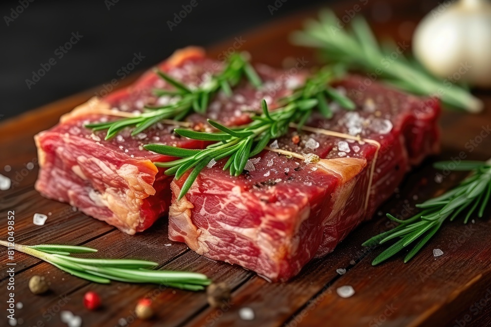 Rustic Elegance: Raw Meat Arranged on Antique Wood Rustic Elegance: Raw Meat Arranged on Antique Wood