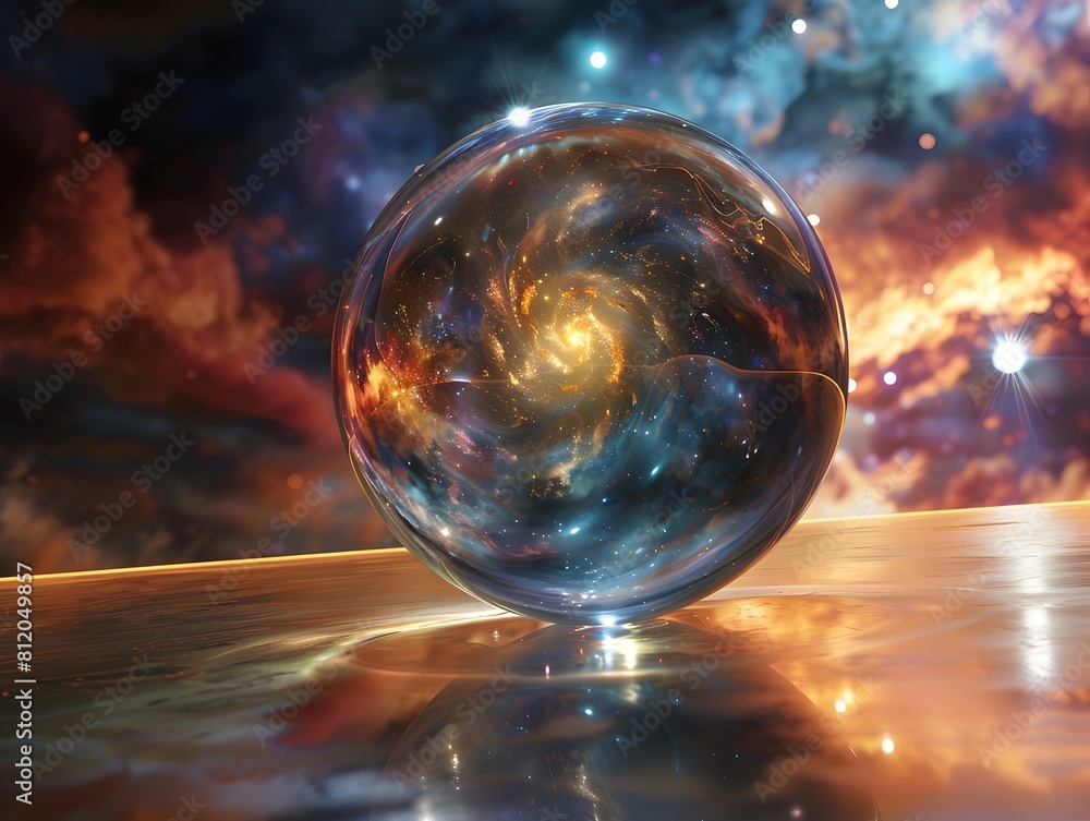 Crystal ball in space background filled with cosmic stars, planets, galaxies. Crystal ball in space background filled with cosmic stars, planets, galaxies.