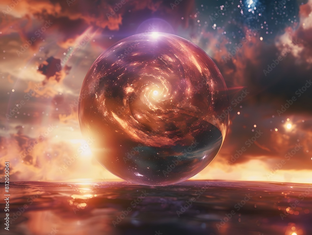 Crystal ball in space background filled with cosmic stars, planets, galaxies. Crystal ball in space background filled with cosmic stars, planets, galaxies.
