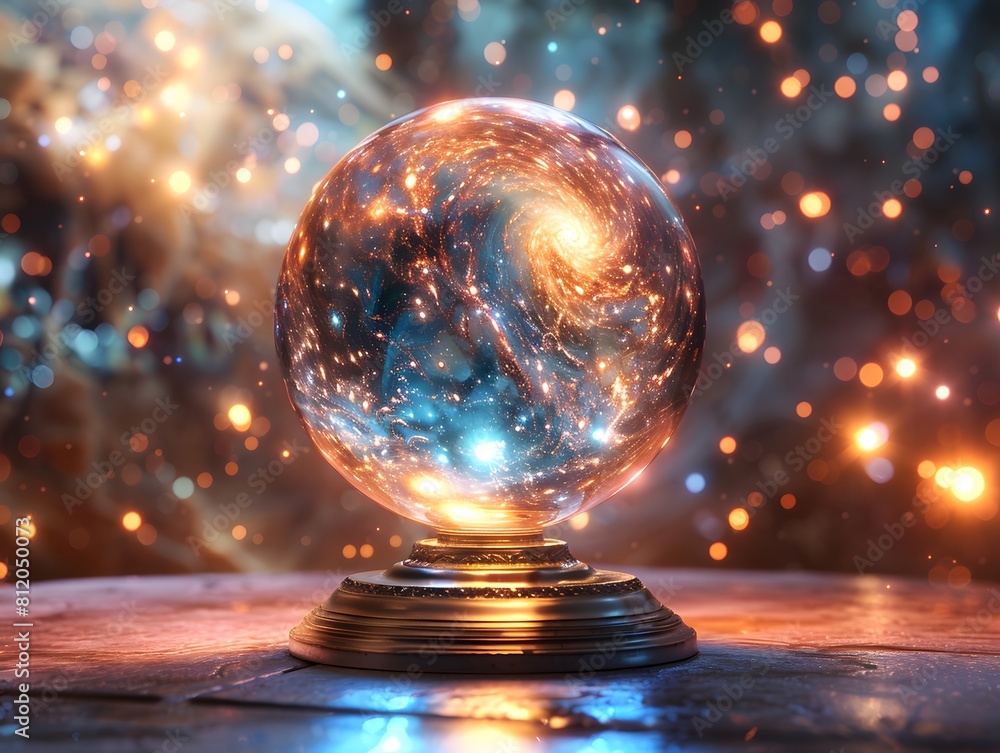 Crystal ball in space background filled with cosmic stars, planets, galaxies. Crystal ball in space background filled with cosmic stars, planets, galaxies.