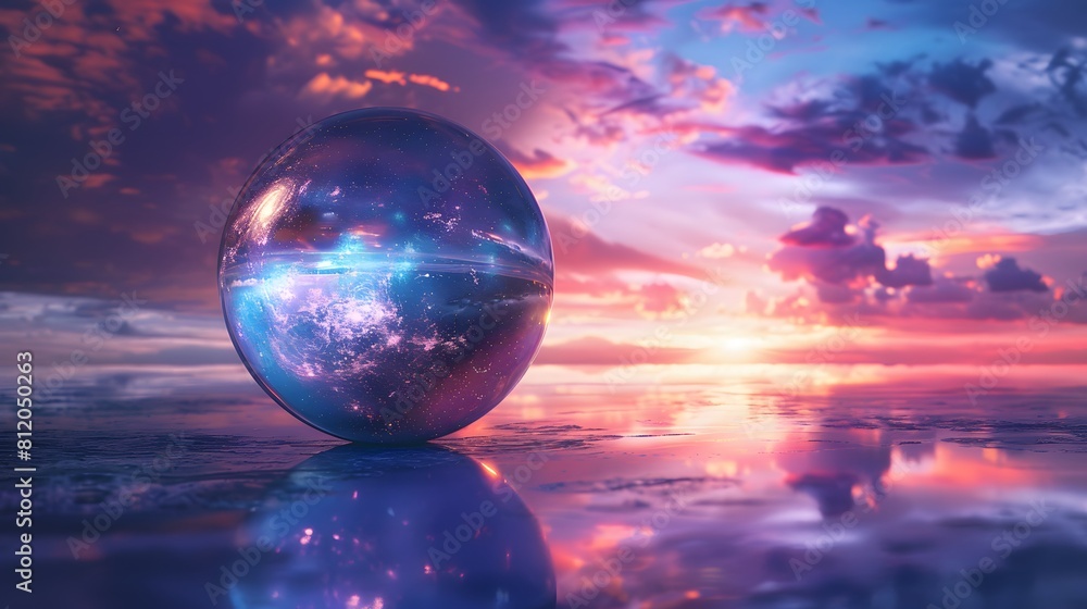 Crystal ball in space background filled with cosmic stars, planets, galaxies. Crystal ball in space background filled with cosmic stars, planets, galaxies.