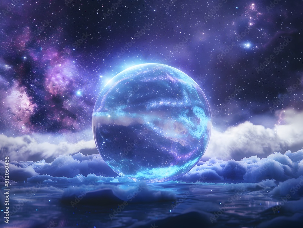 Crystal ball in space background filled with cosmic stars, planets, galaxies. Crystal ball in space background filled with cosmic stars, planets, galaxies.