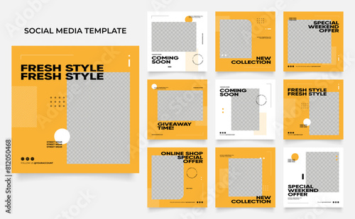 social media template banner blog fashion sale promotion. fully editable instagram and facebook square post frame puzzle organic sale poster. fresh yellow element shape vector background