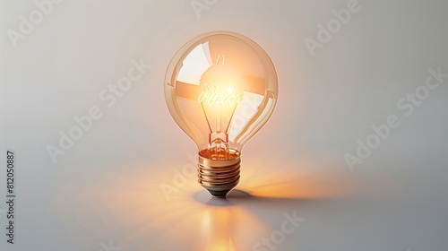 Lightbulb is lit up against white background.