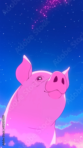 Hand drawn cartoon cute pig illustration 