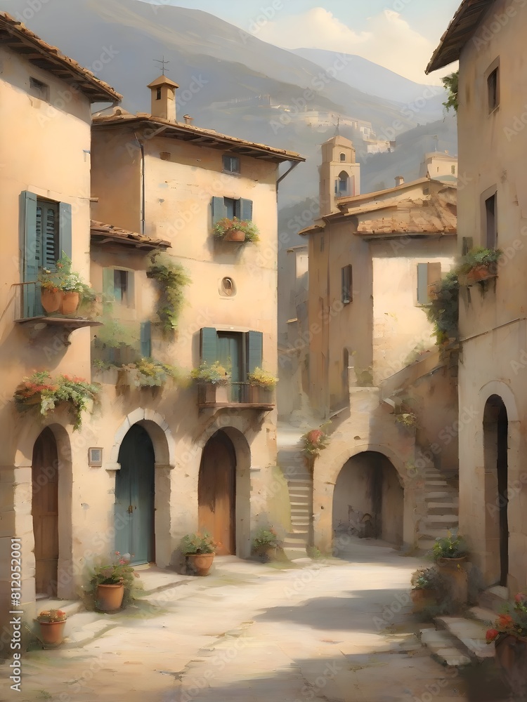 Italian Landscape Vintage Painting Illustration Art