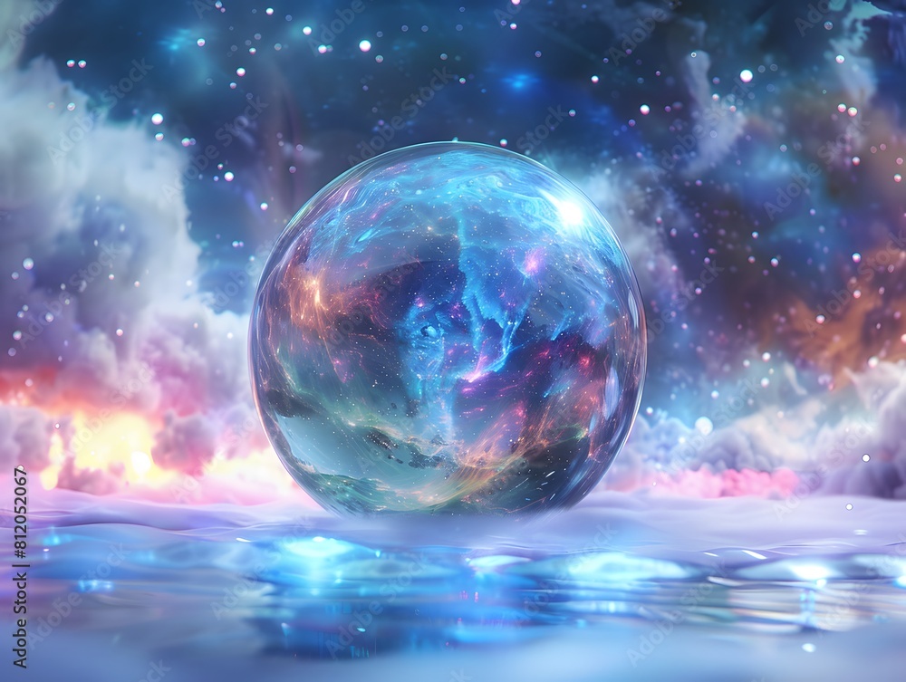 Crystal ball in space background filled with cosmic stars, planets, galaxies. Crystal ball in space background filled with cosmic stars, planets, galaxies.