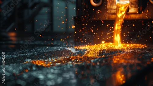 Metal smelting, liquid metal, liquid metal casting, high temperatures. Steel, cast iron, aluminum, copper, iron. photo