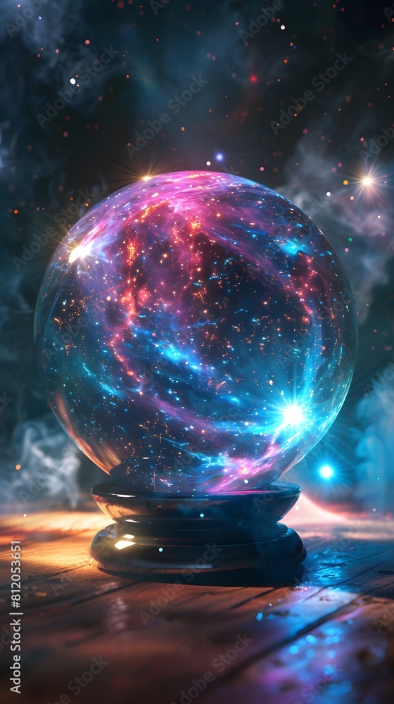 Crystal ball in space background filled with cosmic stars, planets, galaxies. Crystal ball in space background filled with cosmic stars, planets, galaxies.
