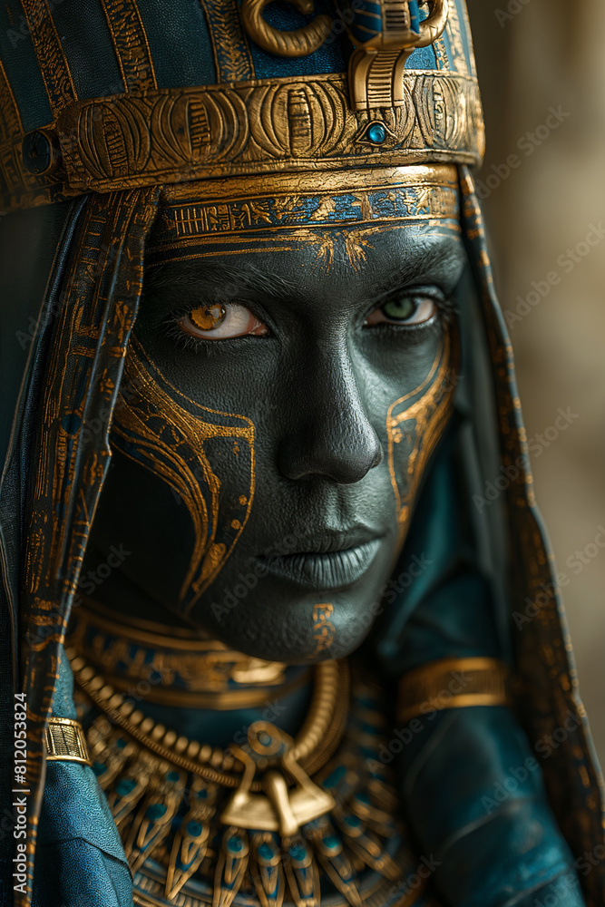 Fototapeta premium Closeup face of Egyptian woman with black and golden makeup