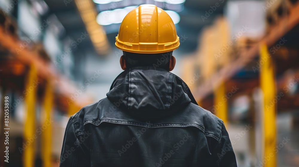 Safety First: Construction Worker in Protective Gear at Industrial Building Site Safety First: Construction Worker in Protective Gear at Industrial Building Site