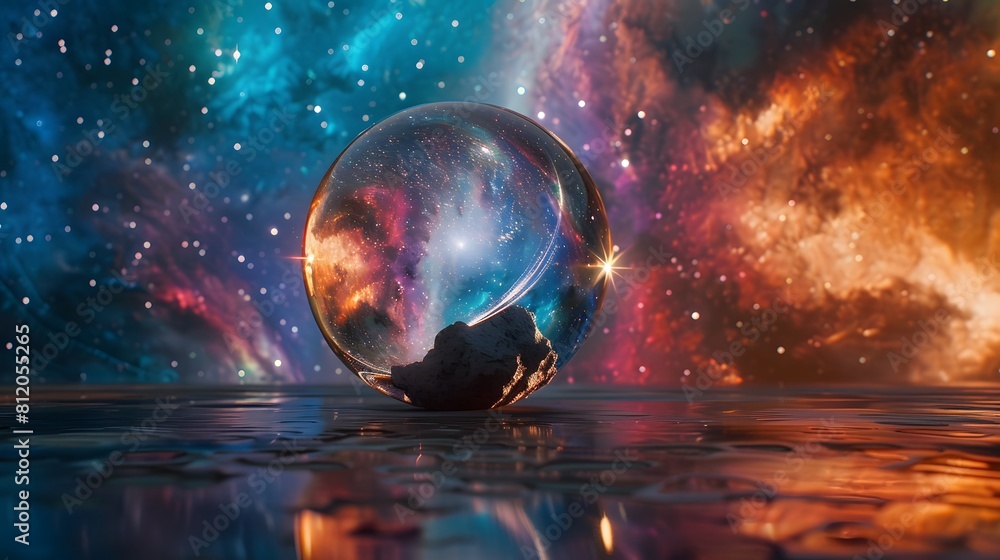 Crystal ball in space background filled with cosmic stars, planets, galaxies. Crystal ball in space background filled with cosmic stars, planets, galaxies.