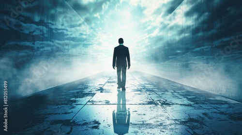 Future Vision Into Success: Businessman Walking Towards Successful Concept