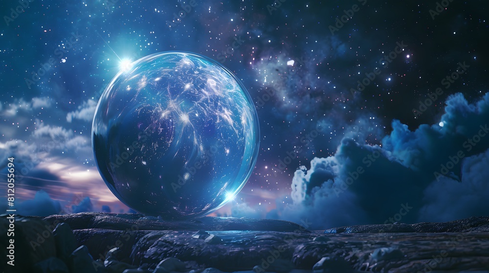 Crystal ball in space background filled with cosmic stars, planets, galaxies. Crystal ball in space background filled with cosmic stars, planets, galaxies.