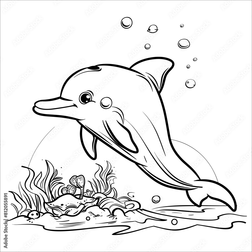 Fototapeta premium Vector Dolphin Coloring Pages for Toddlers and Kids