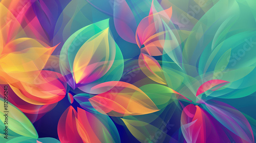 Transparent leaves of different colors: pink, orange, green. Abstract background. Romantic, feminine style. Print for fabrics, cards, web wallpaper.