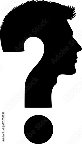 silhouette question mark with human face in negative space, vector illustration