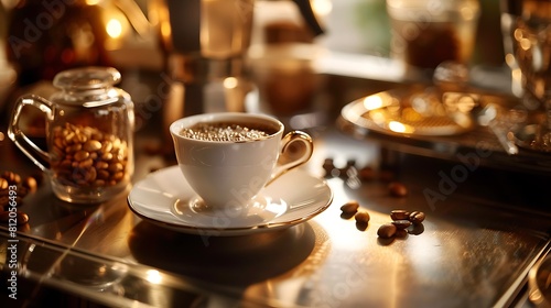 Experience the harmonious allure of a close up coffee and a symphony of flavors in a tranquil tableau