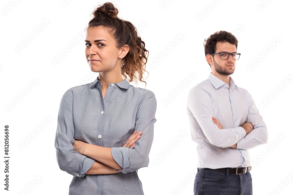 Two colleagues with crossed arms and confident looks Two colleagues with crossed arms and confident looks