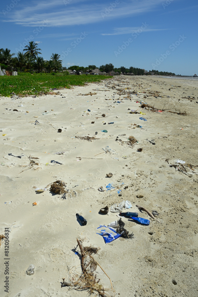 Garbage and plastic trash on coral beach in Dar es Salaam Garbage and plastic trash on coral beach in Dar es Salaam